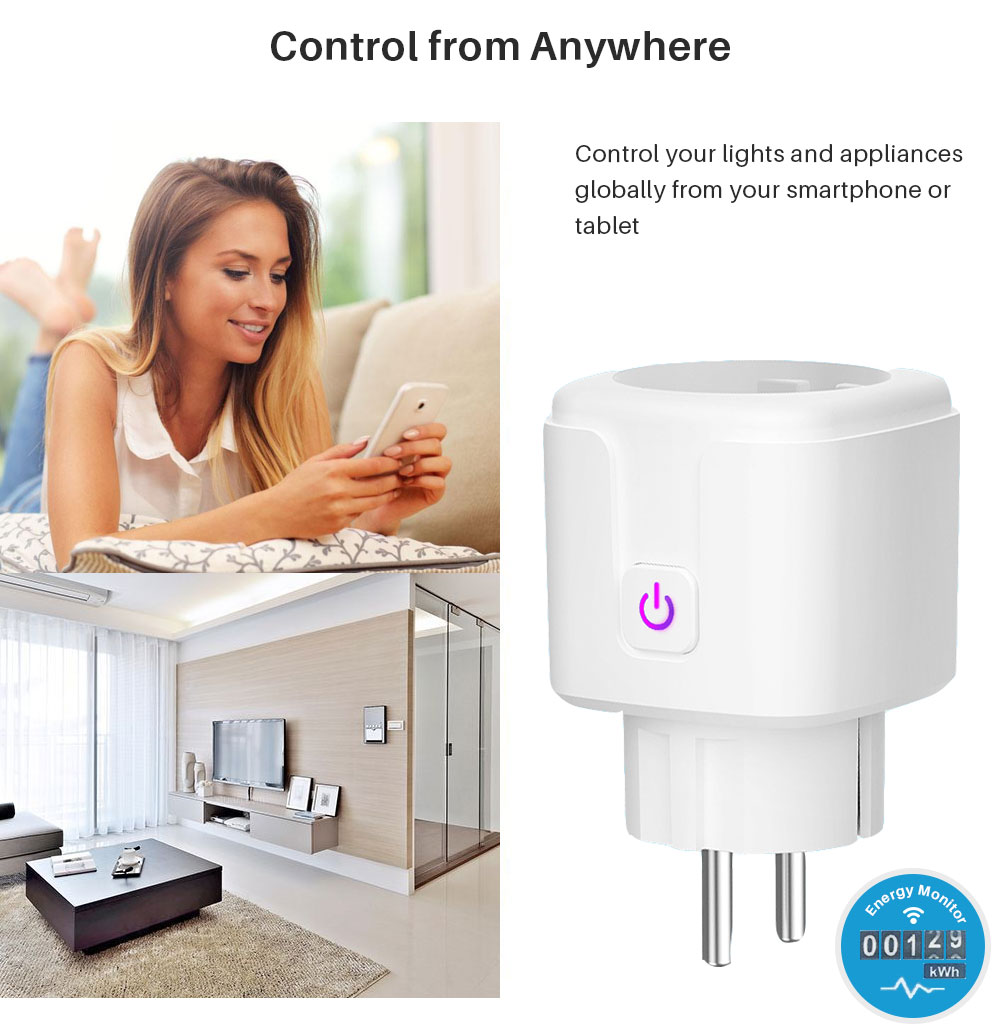 Smart Outlet Tuya WiFi Smart Plug 20A with Power Monitor Smart Life App  Remote Control Intelligent Socket Compatible Smart Plug : : DIY &  Tools