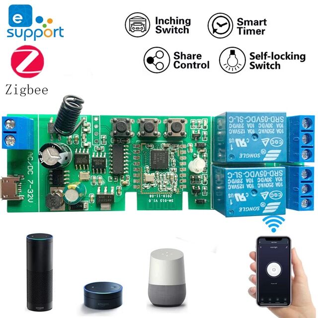 2CH DC12V 24V ZigBee Relay Module Remote Control Light Switch with Vioce  Alexa Google Home Sonoff/Tuya Smart Hub Gateway Bridge - scimagic